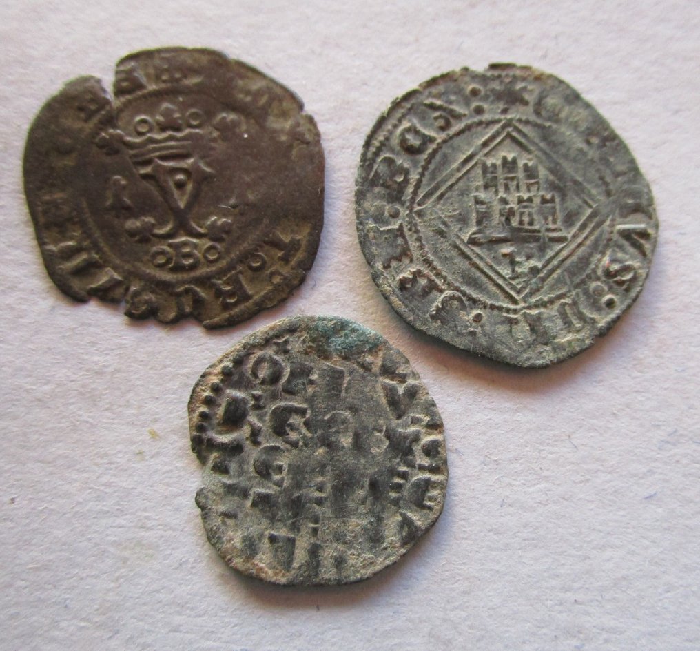 . Regno di Castiglia e León blancas y dinero de seis lineas Alfonso X, Enrique IV, Reyes Catolicos (Senza prezzo di riserva) #1.0