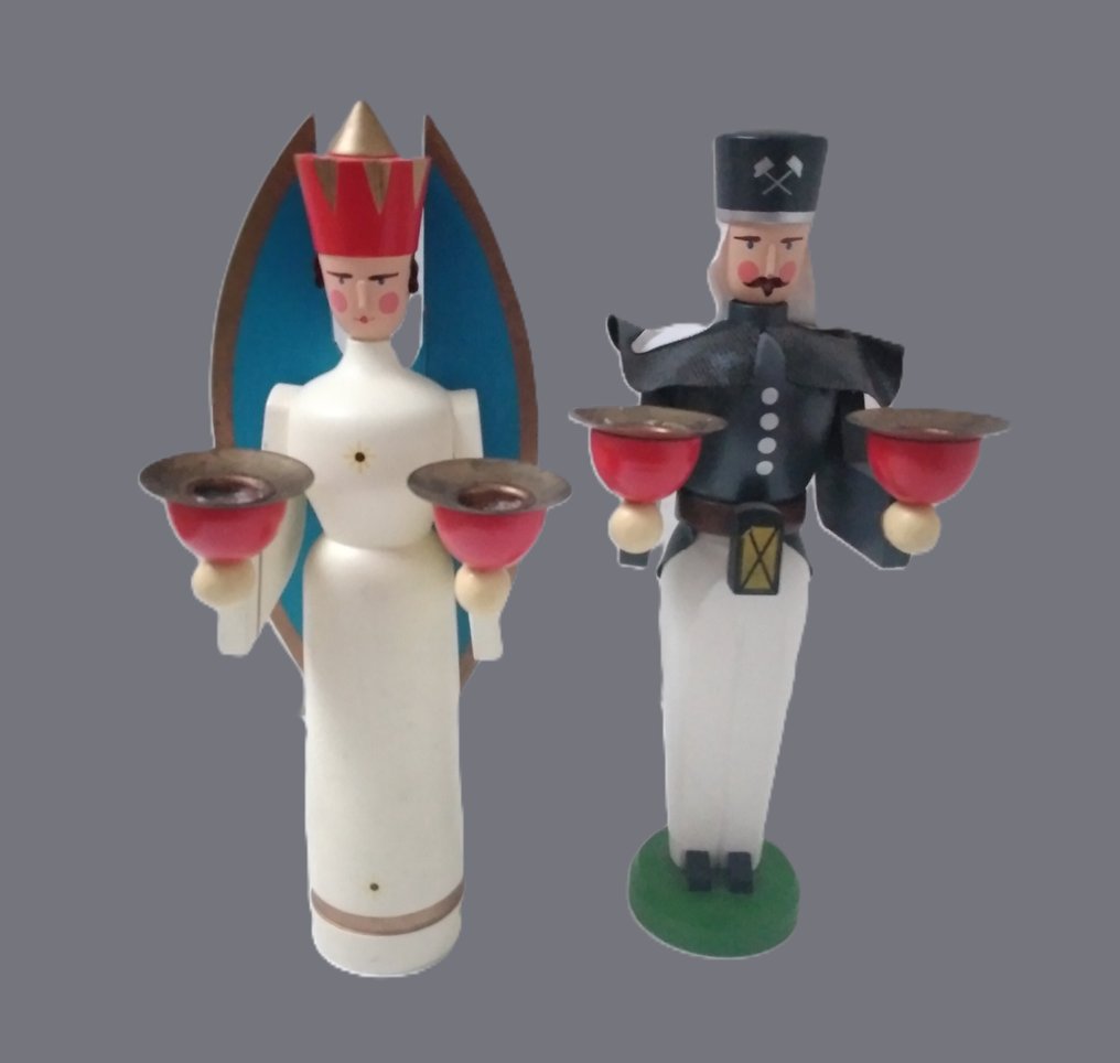 聖誕人形飾物 (2) - 灯天使 - 灯矿工 1960/70年代 - 木头,可能来自德国的 Erzgebirge - 手工制作 - 木 #2.1