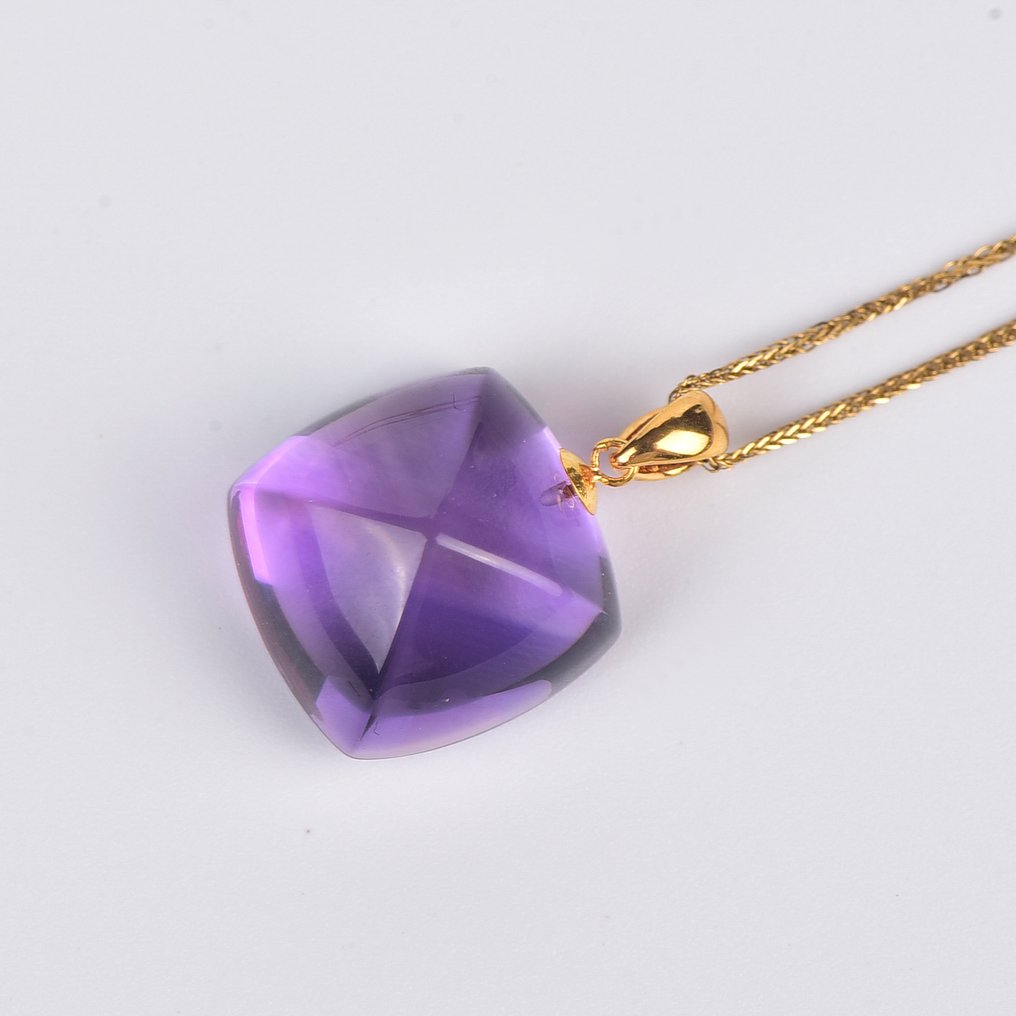 没有保留价 - 吊坠项链 - 18K包金 黄金 紫水晶 - ALGT 认证 #4.3