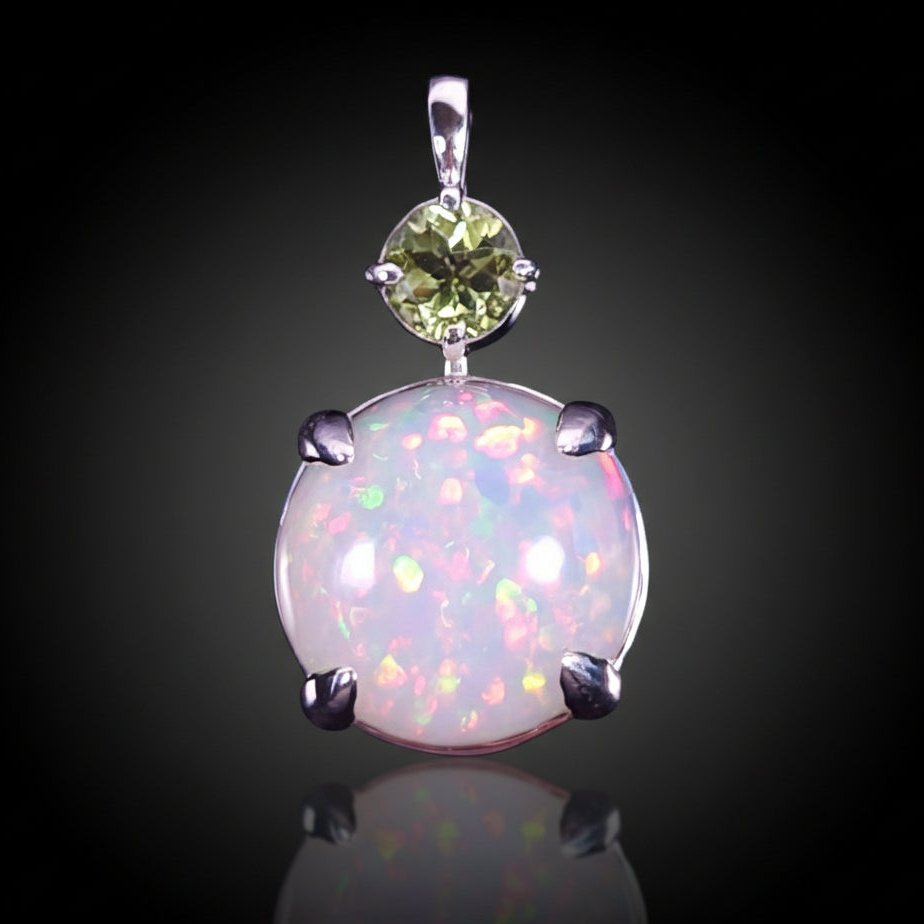 Sans prix de réserve - Pendentif Argent - 4.34ct. tw. Opale - Péridot - Superb Pinfire #1.0