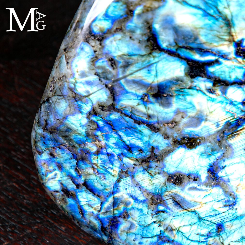 Topkwaliteit labradoriet vrije vorm - goud/blauw licht - Hoogte: 218 mm - Breedte: 199 mm- 6362 g #3.2