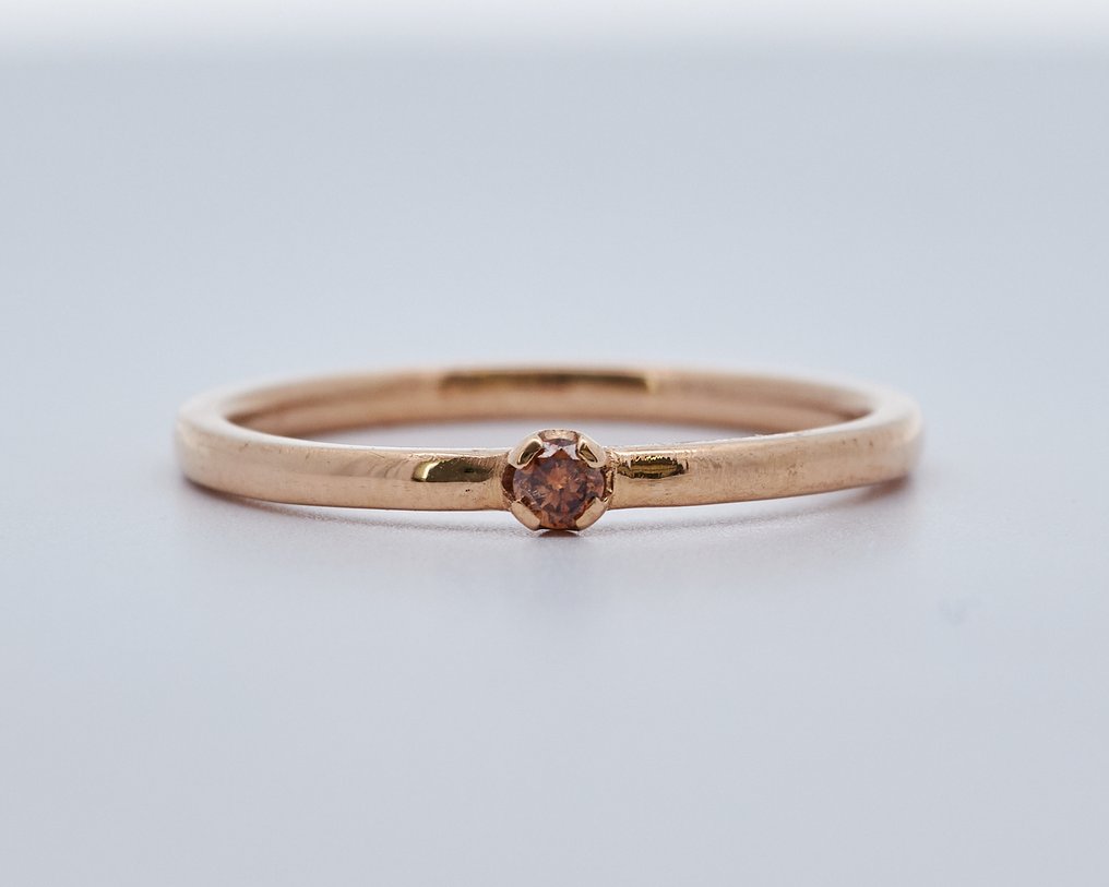Zonder minimumprijs - Ring - 18 karaat Geel goud - 0.04ct. tw. Gemengd bruin Diamant (Natuurlijk gekleurd) #1.0
