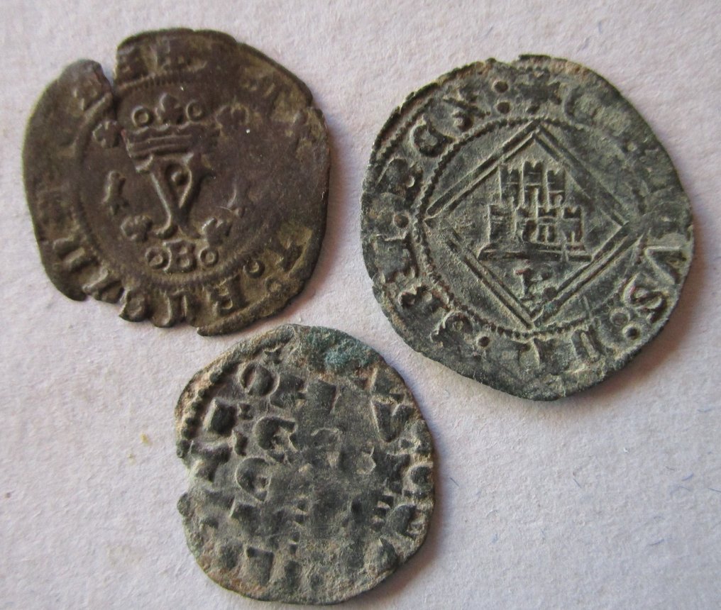 . Regno di Castiglia e León blancas y dinero de seis lineas Alfonso X, Enrique IV, Reyes Catolicos (Senza prezzo di riserva) #1.0