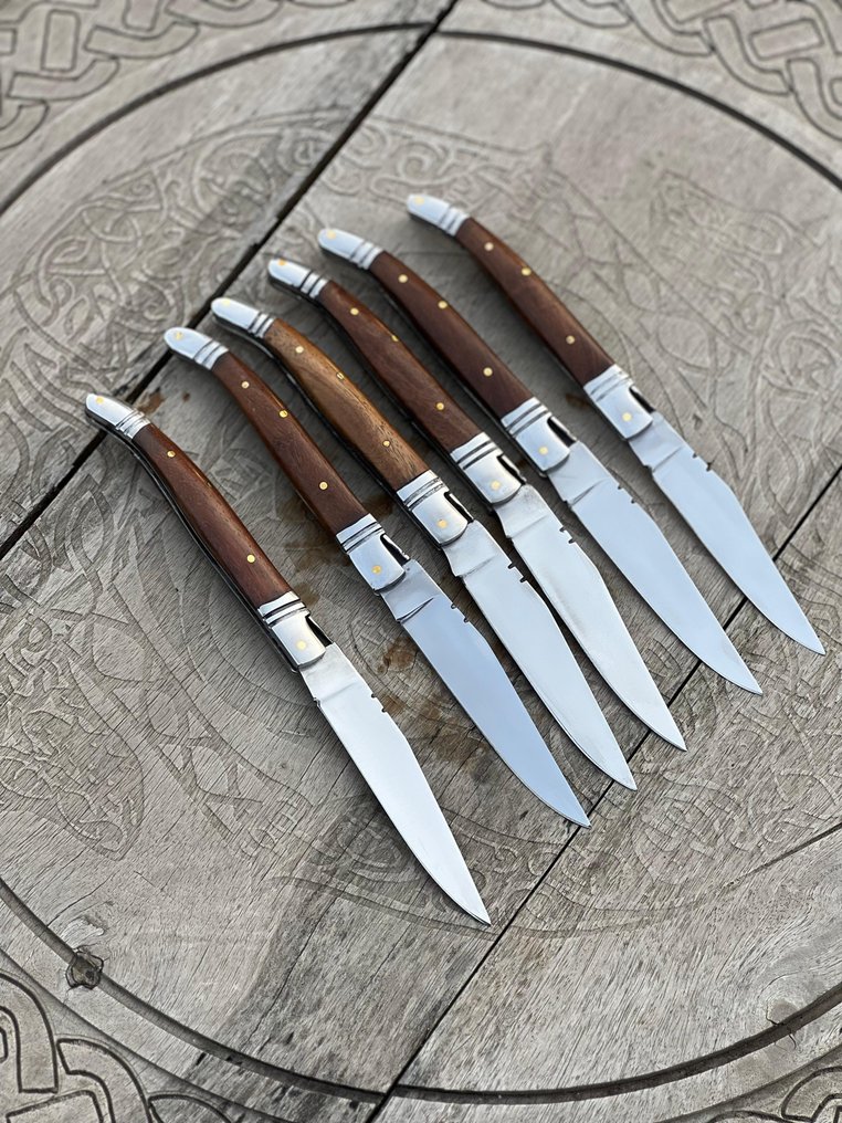 Μαχαίρι κουζίνας - Kitchen knife set -  Laguiole με μέλισσα, αναδιπλούμενο μαχαίρι, κομψό vintage επιτραπέζιο μαχαίρι και συλλεκτικό - Μαχαίρι από ανοξείδωτο ατσάλι, ξύλο τριανταφυλλιάς, μεταλλική υποβραχιόνιο - Γαλλία - Εξατομικευμένο χειροποίητο #2.1