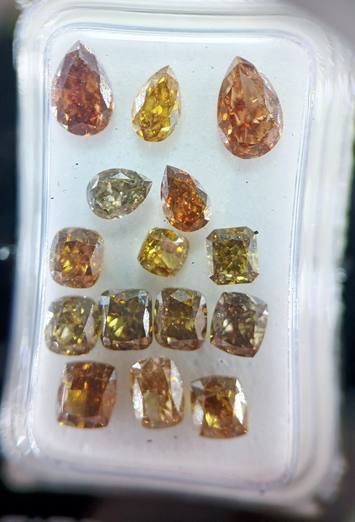 Zonder minimumprijs - 15 pcs Diamant (Natuurlijk) - 3.50 ct - Peer - VS1, SI1 - Gemmological Centre Israel (G.C.I.) - Pear & Cushion #1.0