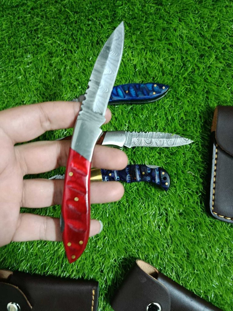 Μαχαίρι κουζίνας - Fold 5 - Διπλωμένο ατσάλι και εξωτικά ξύλινα λαβή με θήκη από δέρμα. - Ιταλία - Πτυσσόμενο μαχαίρι κουζίνας #2.1