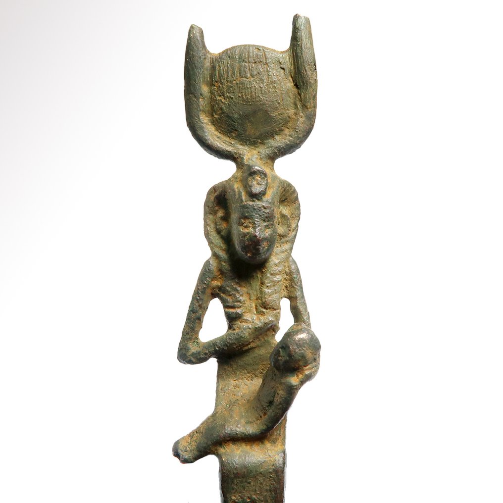 Antico Egitto, Tolemaico Bronzo Iside seduta con il giovane Horus #1.0