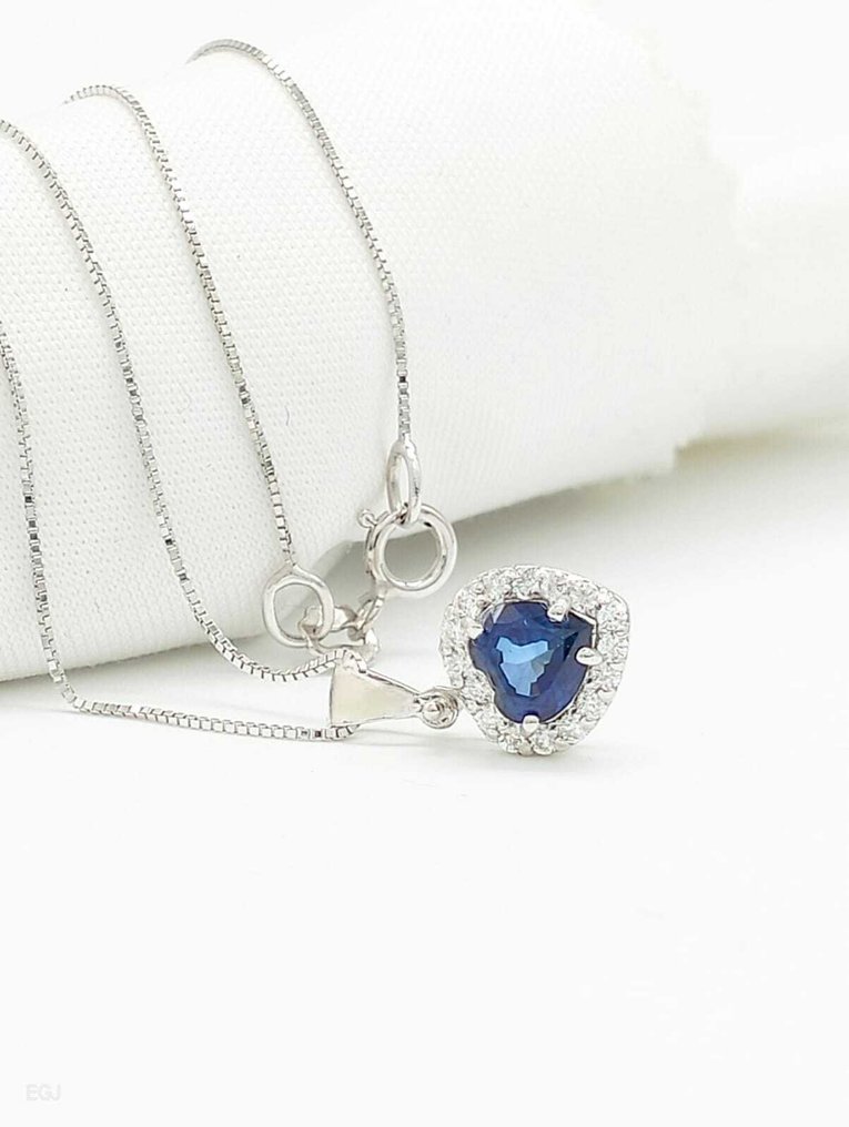χωρίς τιμή ασφαλείας - Κολιέ - 14 καράτια Λευκός χρυσός Ζαφείρι - Διαμάντι #4.3