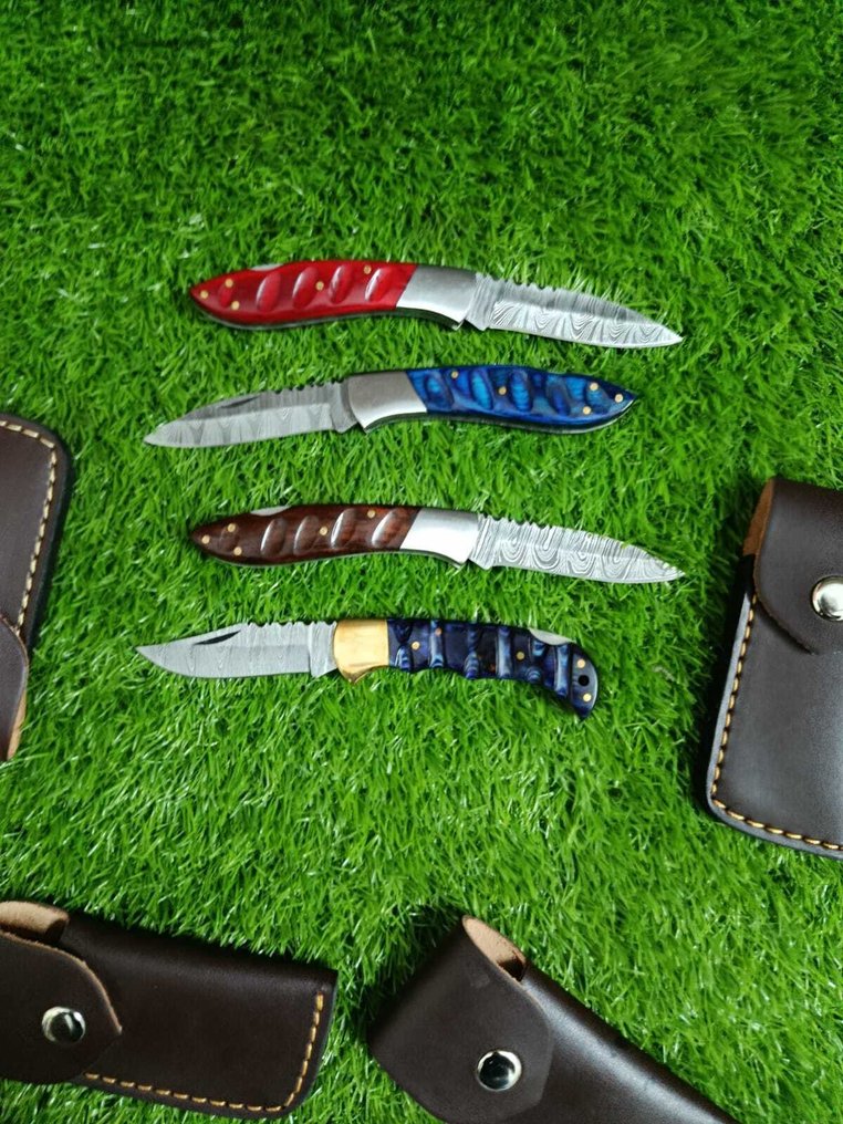 Μαχαίρι κουζίνας - Fold 5 - Διπλωμένο ατσάλι και εξωτικά ξύλινα λαβή με θήκη από δέρμα. - Ιταλία - Πτυσσόμενο μαχαίρι κουζίνας #1.0