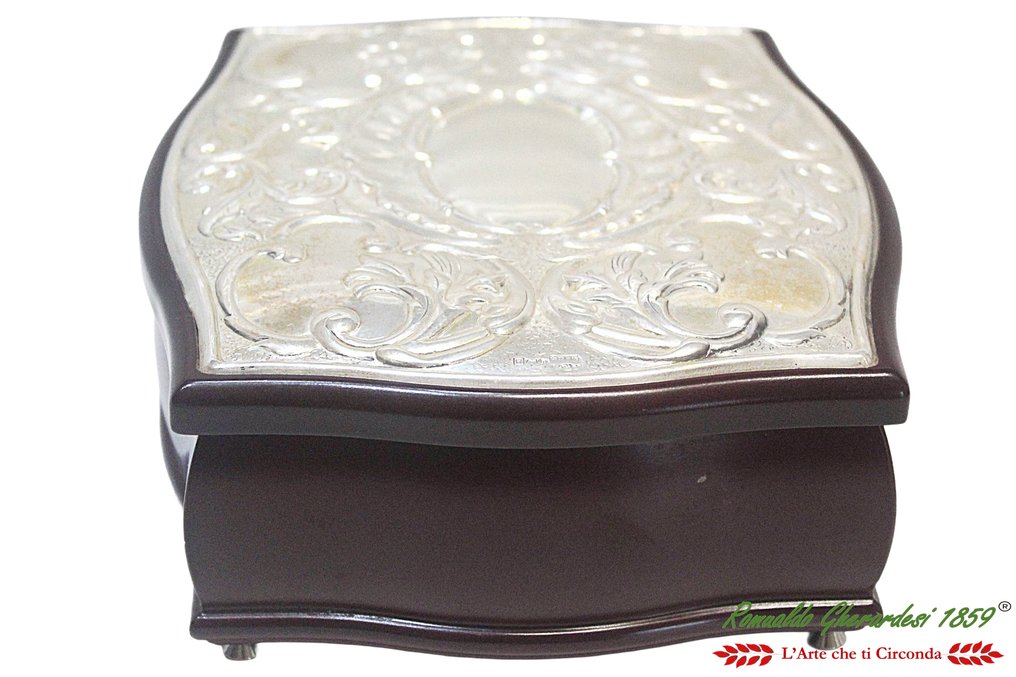 scrigno bombato in legno con argento cesellato - 盒 - .925 銀 #1.0