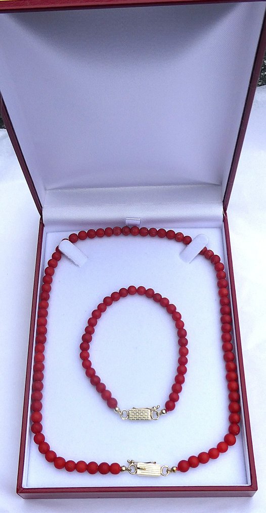 Sans prix de réserve - Collier - 14 carats Or jaune Corail rouge - CORAIL SANGUIN avec bracelet #1.0