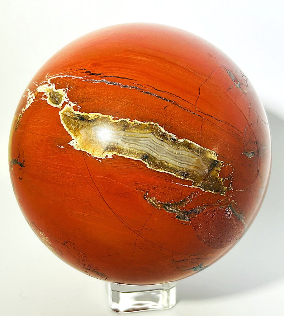 Sphère en jaspe rouge sud-africain Rouge profond et vif avec veines naturelles | Ø 122 mm- 2912 g - (1) #4.3