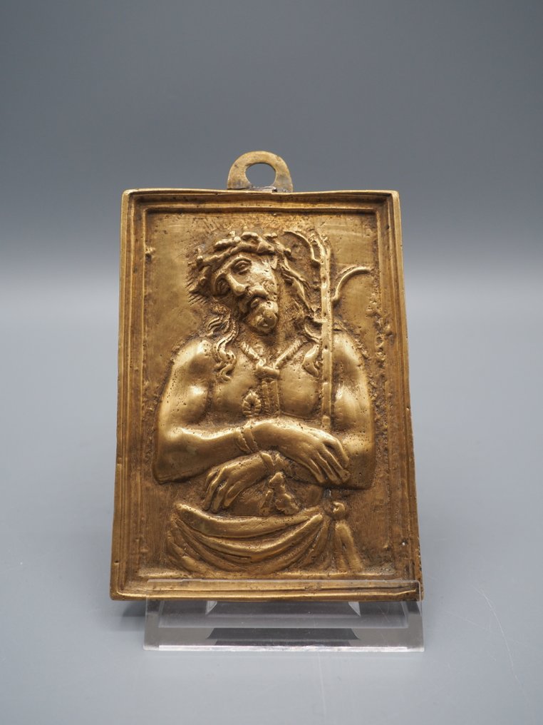 Relief en laiton flamand – Le Christ moqué | vers le XVIIe siècle - Plaquette - Laiton #1.0