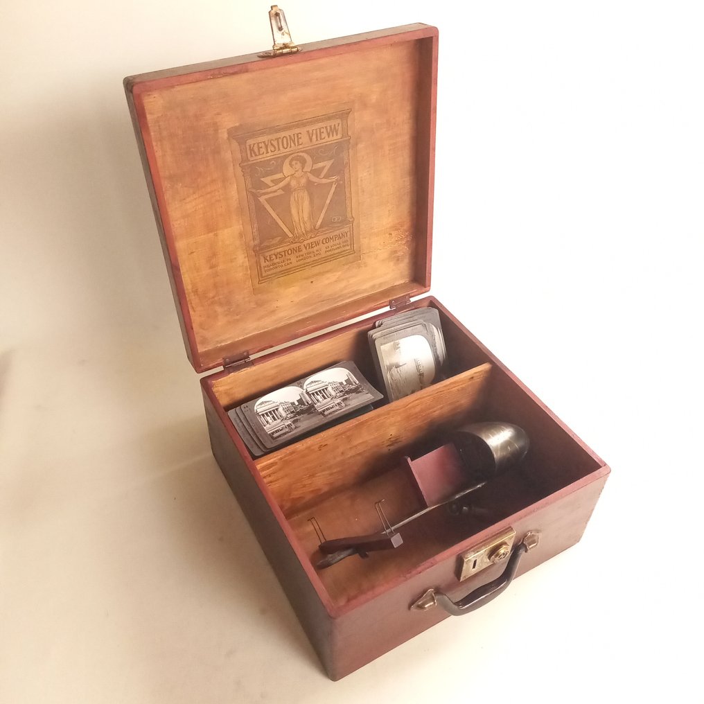 Keystone Stereoscope 1910s with 20 Stereo cards, wooden Stereo viewer #4.3