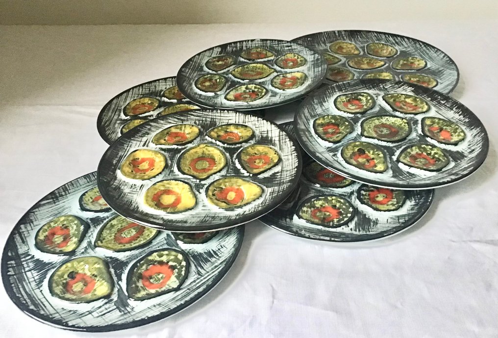 M.B.F.A Pornic - Paint a la main - 餐桌用具 - 六人牡蛎餐具，手工绘制的陶瓷。 #1.0