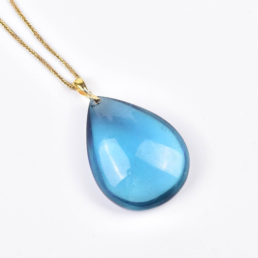 Sem preço de reserva - Colar com pingente - 18 K Ouro amarelo Água-marinha - Certificada pela ALGT #4.3