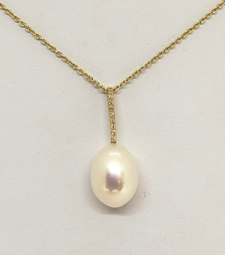 Kaulakoru riipuksella FreshWater Drop Pearl - Keltakultainen 18K - 0.04ct. tw. Timantti (Luonnollinen) #4.3