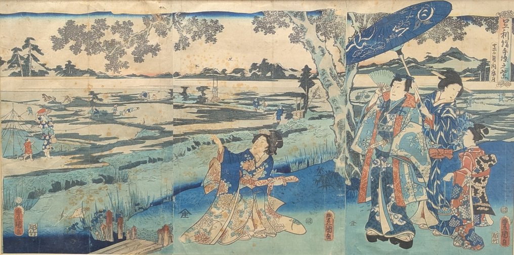 The third month 皐月 - From the series 'Ashikaga kinu tezome no murasaki' 足利絹手染之紫 - 1860 - Utagawa Kunisada (1785-1865) - 日本 - 江戶時代(1600-1868) (沒有保留價) #1.0