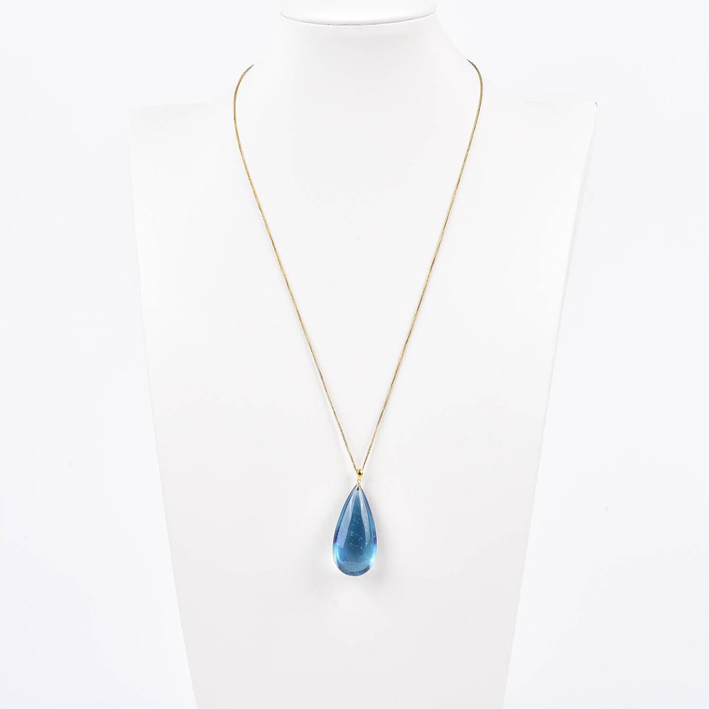 没有保留价 - 吊坠项链 - 18K包金 黄金 海蓝宝石 - ALGT 认证 #1.0