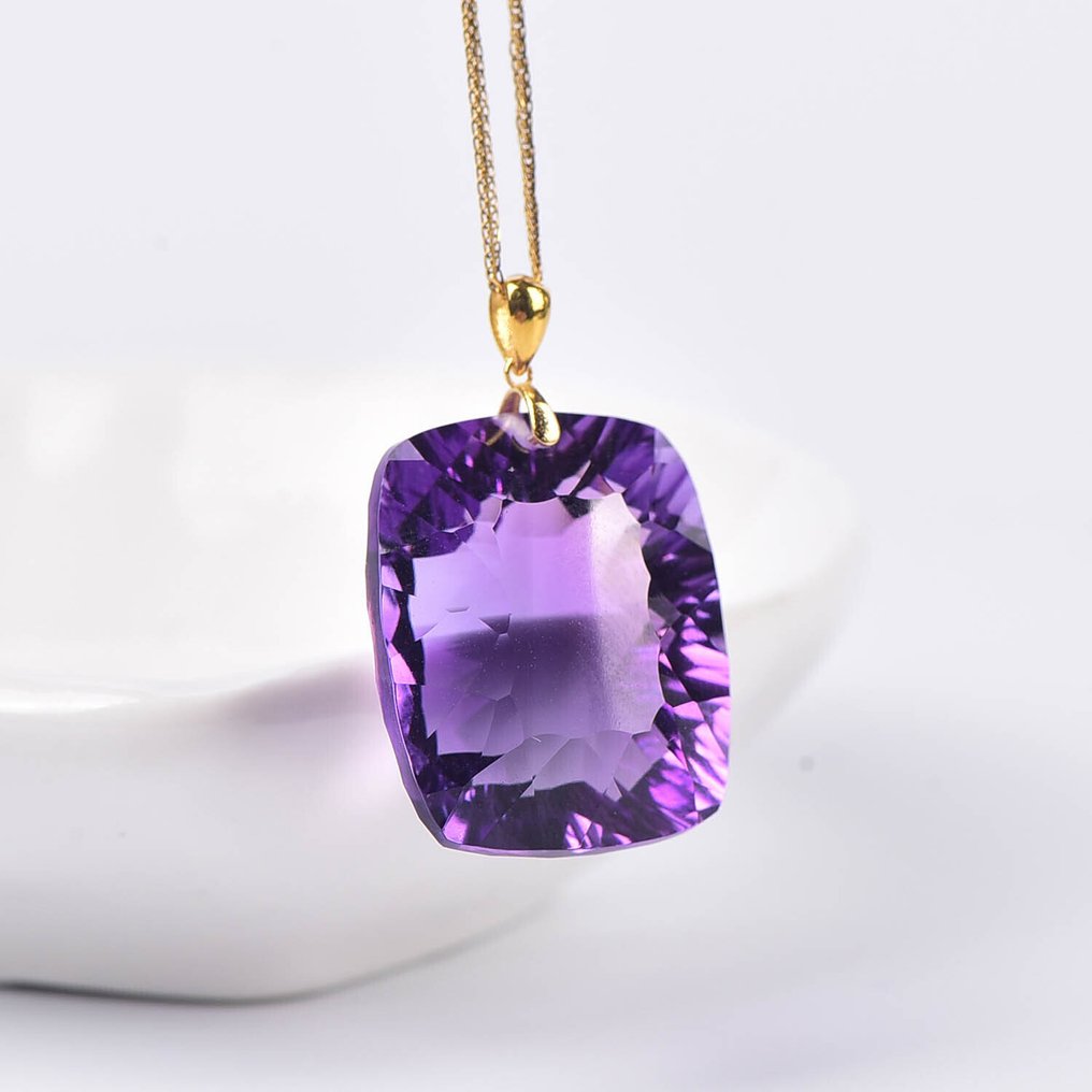 Sem preço de reserva - Colar com pingente - 18 K Ouro amarelo Ametista - Certificada pela ALGT #4.3