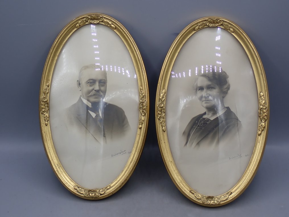 相框 (2) - 鍍金木 - 一对椭圆金箔木制品 #1.0