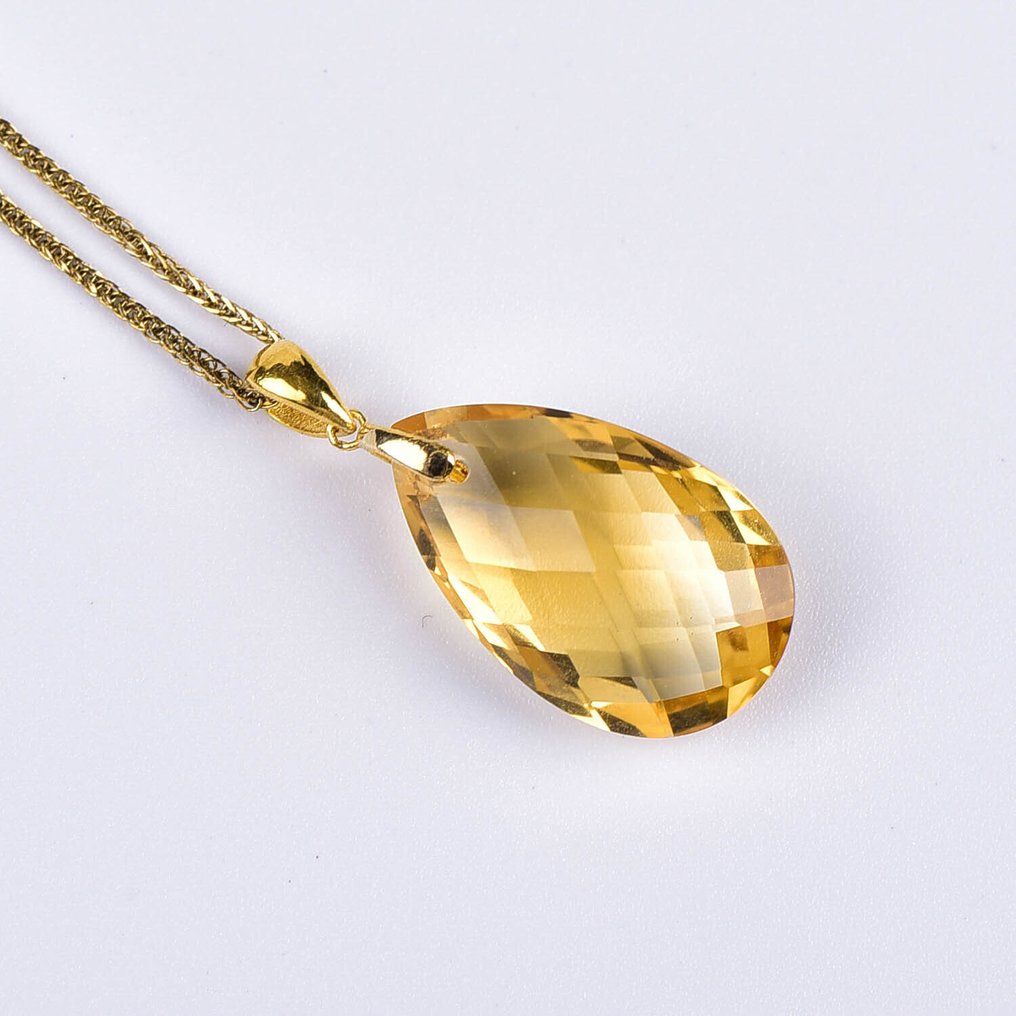 沒有保留價 - 吊墜頸鏈 - 18 克拉 黃金 黃水晶 - ALGT 认证 #3.2
