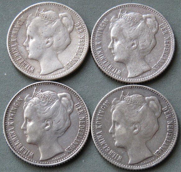 Holland. Wilhelmina. 1/2 Gulden 1898-1905-1907-1908(4 stuks)  (Ingen mindstepris) #2.1