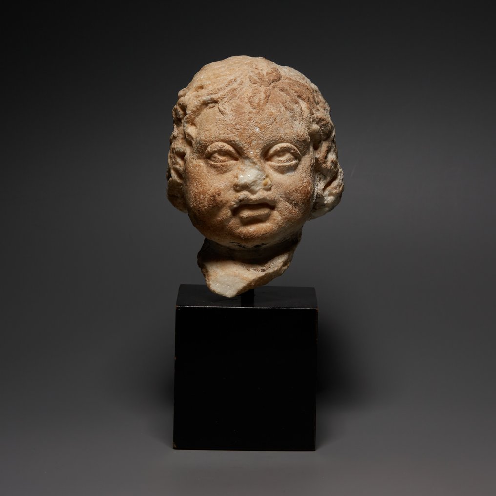 Αρχαία Ρωμαϊκή Μάρμαρο Ερωτική κεφαλή figure. 1ος-3ος αιώνας μ.Χ. Ύψος 10,5 εκ. #1.0