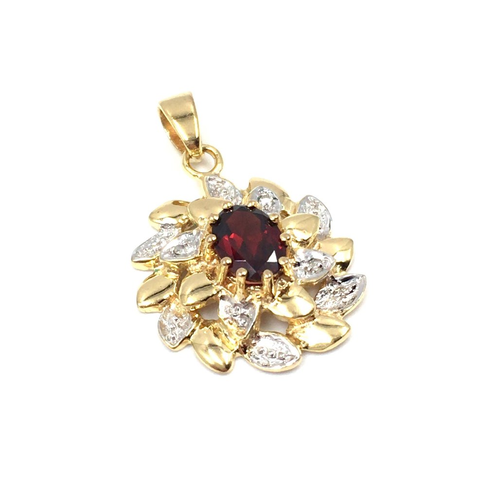 Ei pohjahintaa - Riipus - 8 kt. Keltakulta - 0.68ct. tw. Granaatti - Timantti - testattu - 2,6 cm #3.2