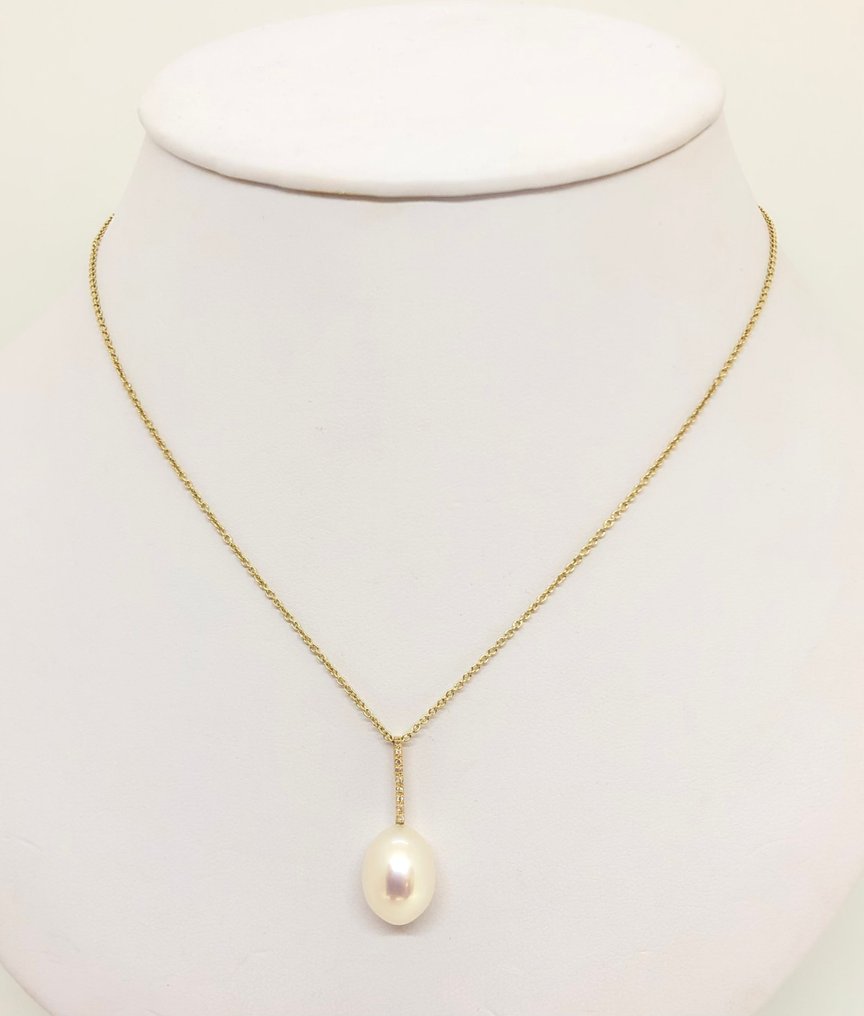 Kaulakoru riipuksella FreshWater Drop Pearl - Keltakultainen 18K - 0.04ct. tw. Timantti (Luonnollinen) #3.2