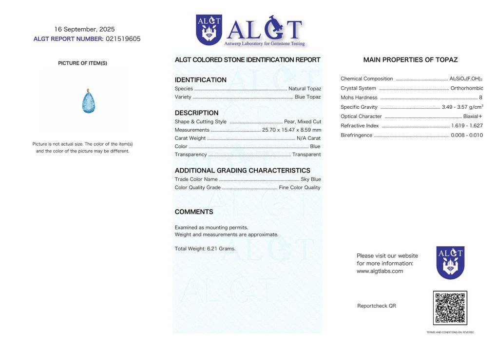沒有保留價 - 吊墜頸鏈 - 18 克拉 黃金 黃玉 - ALGT 认证 #2.1