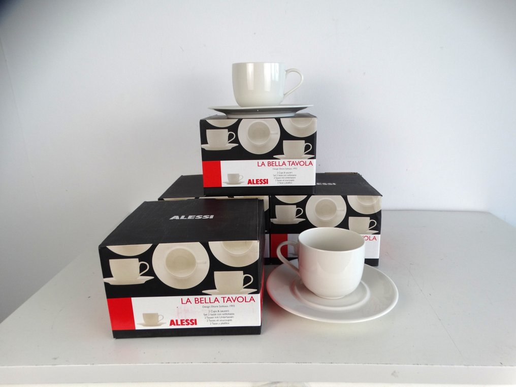 Alessi - Ettore Sottsass - Cup and saucer (4) - Earthenware - The Beautiful Table #1.0