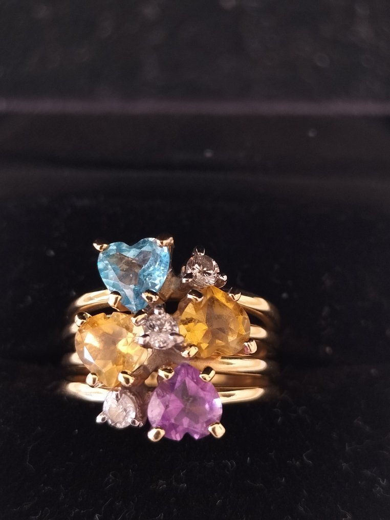 鸡尾酒戒指 - 18K包金 黄金, 白金 - 2.85ct. tw. 混合宝石 - 钻石 - 18K 金戒指 #3.2