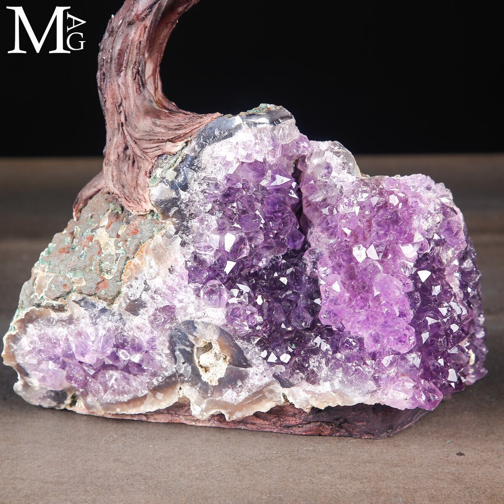 Tiger’s Eye Gemstone 'Tree of Life' on Natural Amethyst Druse Base - Height: 382 mm - Width: 320 mm- 3712 g #2.1