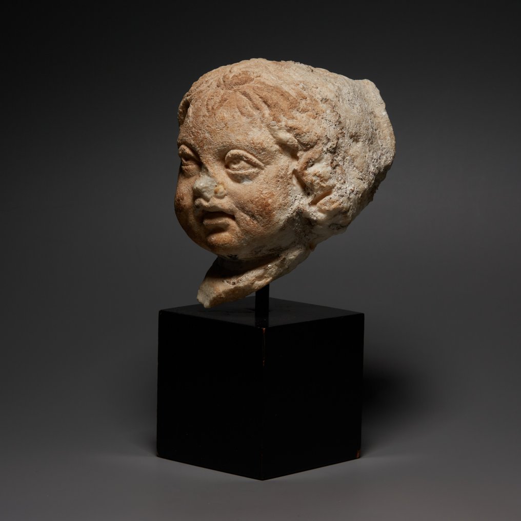 Αρχαία Ρωμαϊκή Μάρμαρο Ερωτική κεφαλή figure. 1ος-3ος αιώνας μ.Χ. Ύψος 10,5 εκ. #2.1