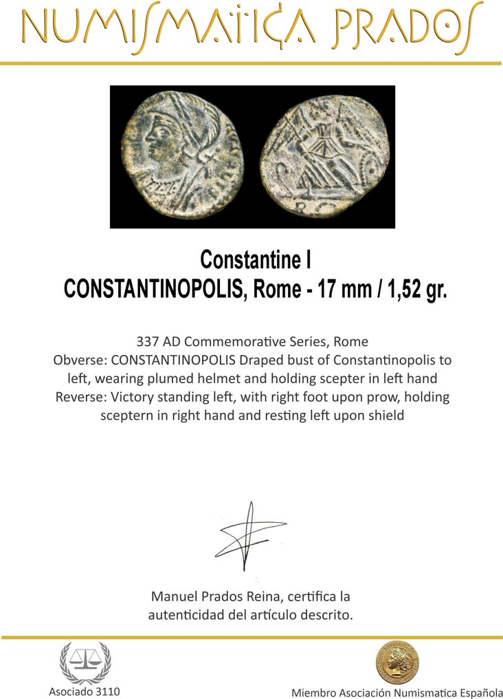 Ρωμαϊκή Αυτοκρατορία. Constantine I (AD 306-337). Follis (χωρίς τιμή ασφαλείας) #1.0
