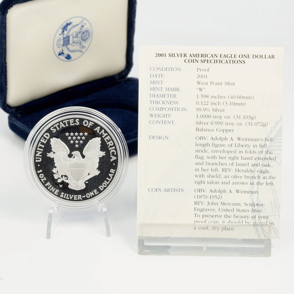 Ηνωμένες Πολιτείες. 1 Dollar 2000/2002 - "Silver American Eagle" 1 Oz (3 stuks) (χωρίς τιμή ασφαλείας) #4.3