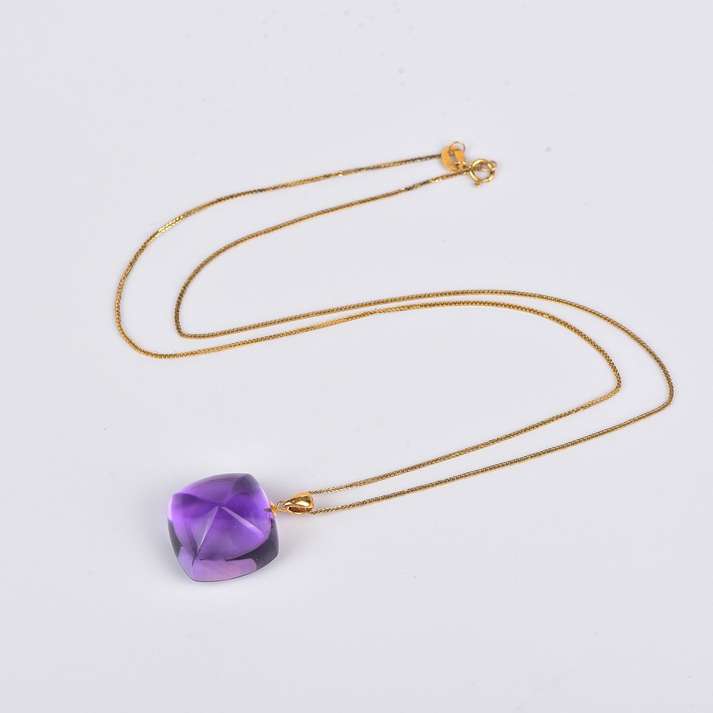 Sans prix de réserve - Collier avec pendentif - 18 carats Or jaune Améthyste - ALGT certifié #1.0