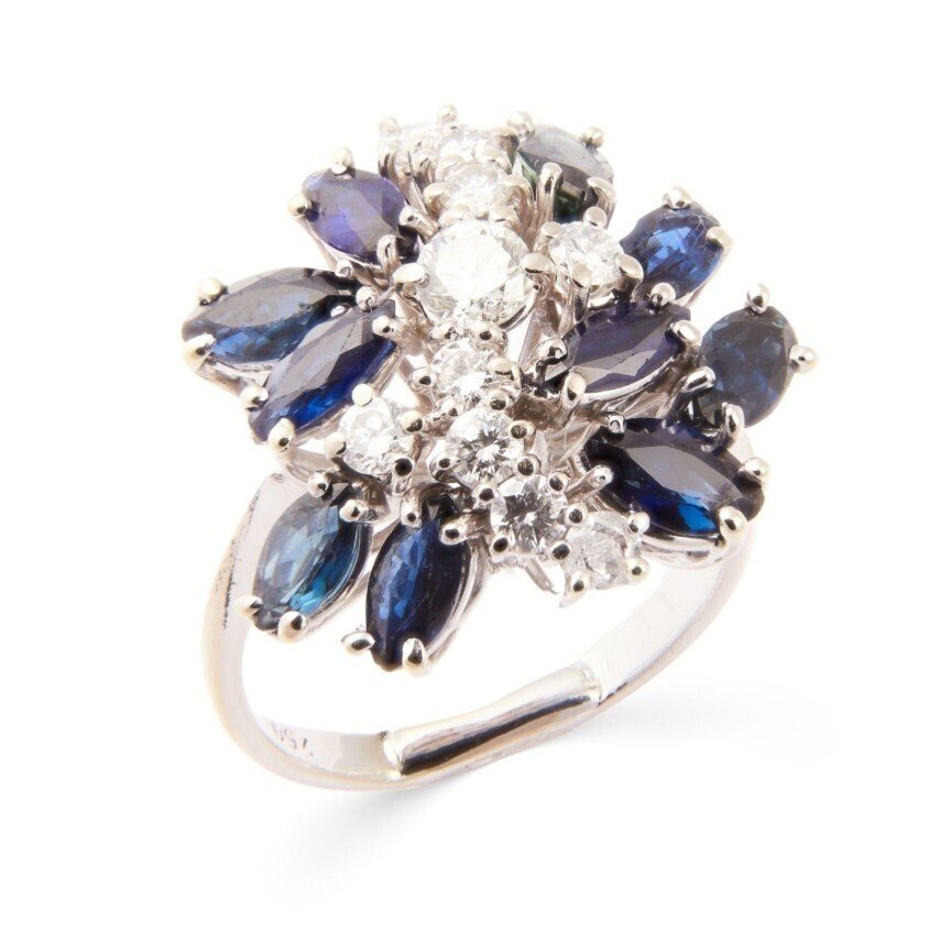 Βραδινό δαχτυλίδι - 18 καράτια Λευκός χρυσός - 3.33ct. tw. Διαμάντι (Φυσικό) - Ζαφείρι - 3.325ct Unique RS 56 18K #1.0