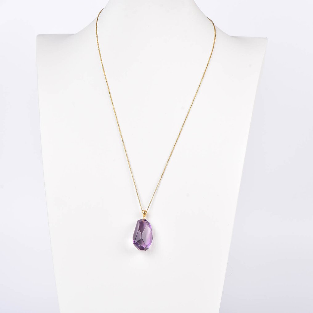 Sem preço de reserva - Colar com pingente - 18 K Ouro amarelo Ametista - Certificada pela ALGT #1.0