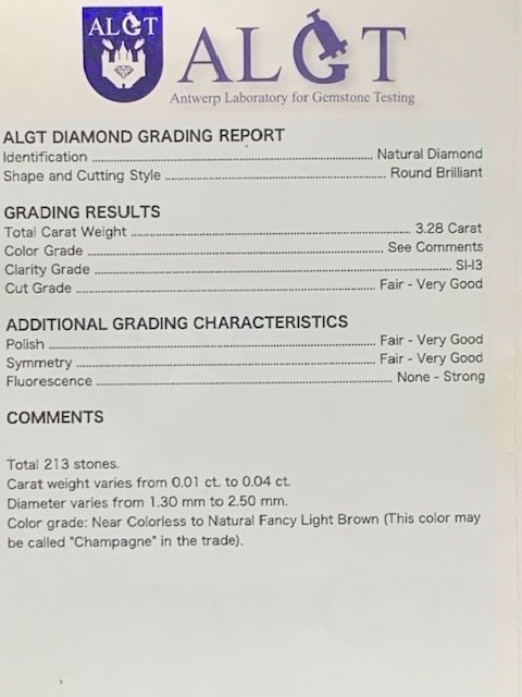 Utan reservationspris - 213 pcs Diamant  (Naturligt färgad)  - 3.28 ct - Rund - Fancy light Brun - SI1, I3 - Antwerp Laboratory for Gemstone Testing (ALGT) - Färg Champagne #2.1