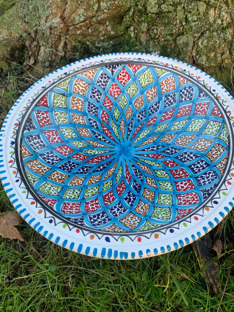 Bol - geometrikus dísztál - Cserép - Dar Jaziri - Sidi Bou Saïd - Kerámia - Tunézia - Late 20th century #2.1