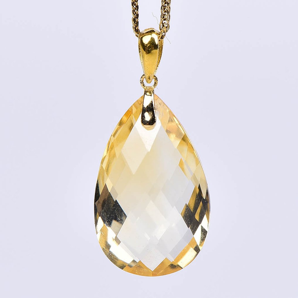 χωρίς τιμή ασφαλείας - Κολιέ με μενταγιόν - 18 καράτια Κίτρινο χρυσό Κιτρίνης - ALGT Πιστοποιημένο #4.3