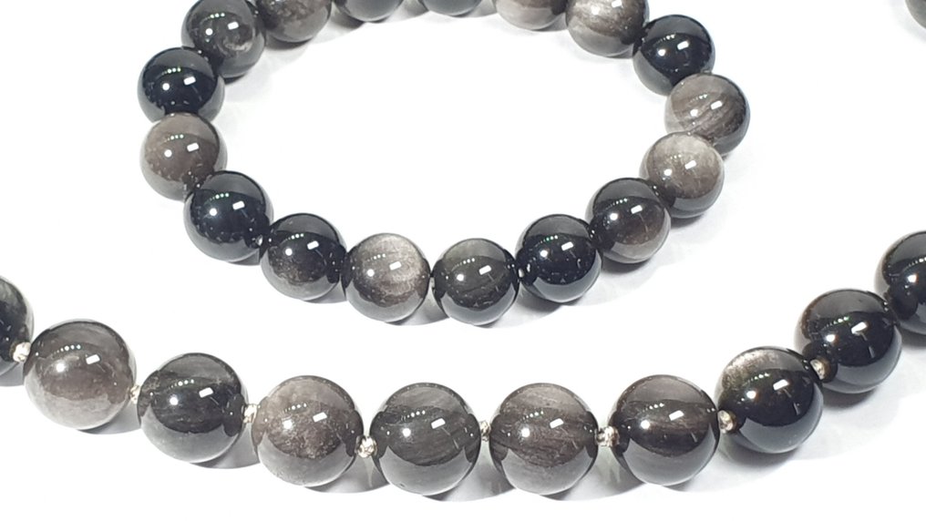 银色黑曜石 - XL - 非常稀有 - 抵抗负能量 - 925纯银 - 项链 #4.3