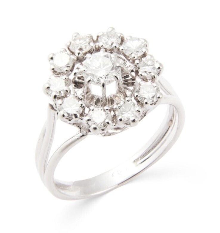 Cocktail-sormus - 18 kt. Valkokulta - 1.33ct. tw. Timantti (Luonnollinen) - Timantti - RS 52 - 53 1,33ct Cluster #1.0