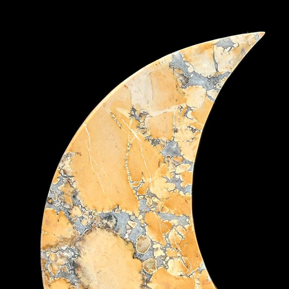 NO RESERVE PRICE - Wonderful of Yellow Maligano Jasper- Crescent Moon-shaped on a custom stand - Height: 28.5 cm - Width: 18 cm- 1800 g - (1) #3.2