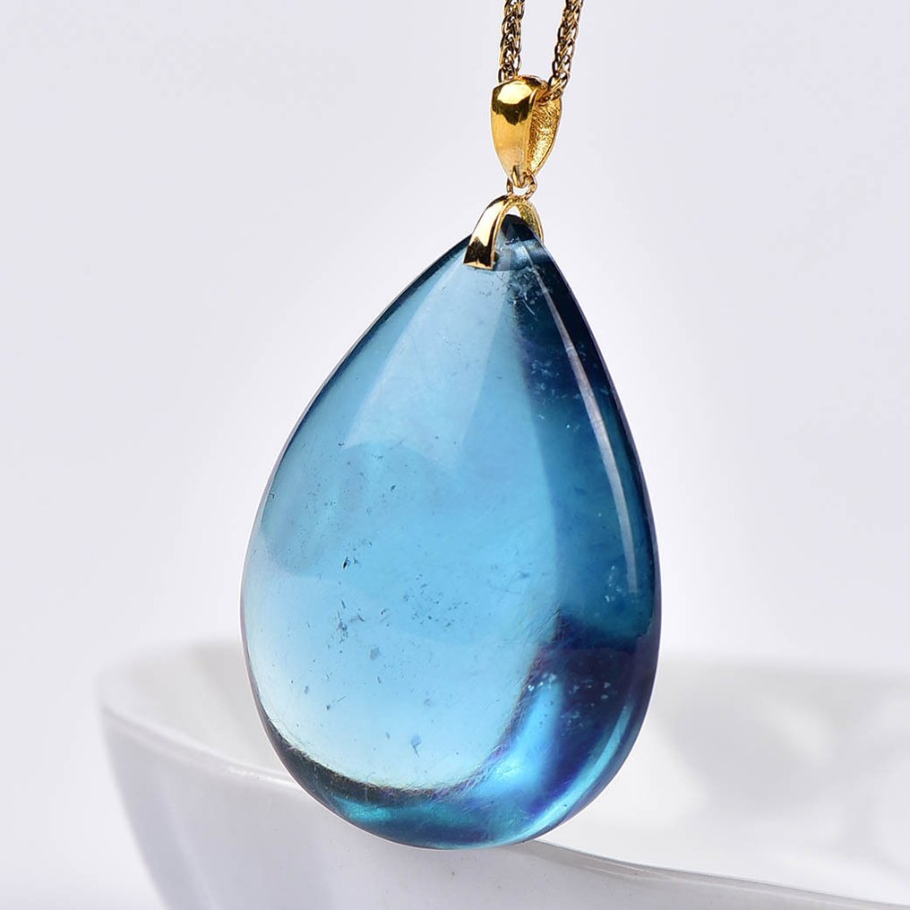 Sem preço de reserva - Colar com pingente - 18 K Ouro amarelo Água-marinha - Certificada pela ALGT #3.2