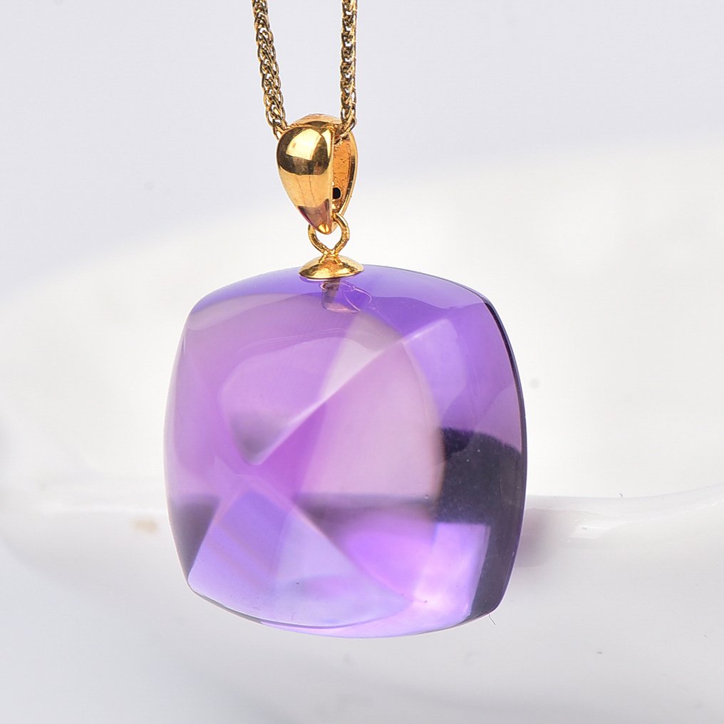 Sans prix de réserve - Collier avec pendentif - 18 carats Or jaune Améthyste - ALGT certifié #4.3