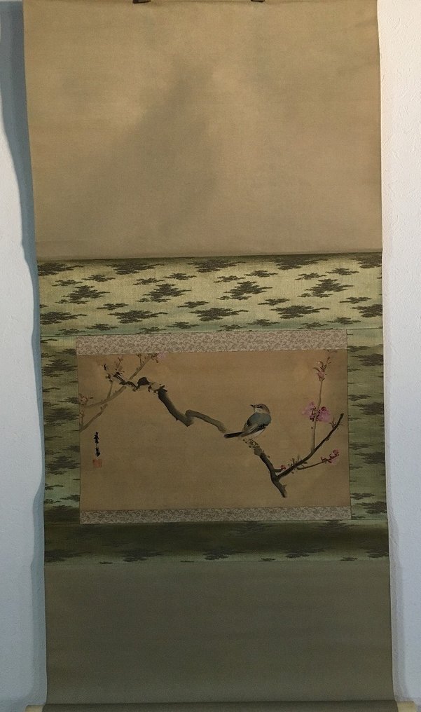 Bird and Flower / Japanese Vintage Hanging Scroll KAKEJIKU / Silk / Hand Painted - Signed - Japan  (No reserve price) #1.0