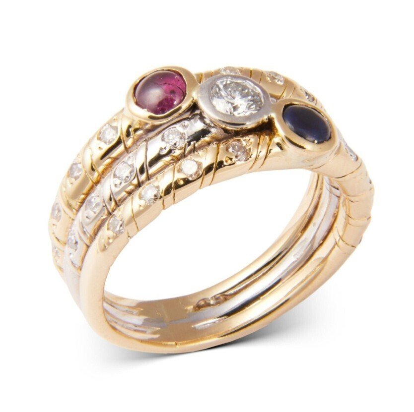 Cocktail-sormus - 18 kt. Valkokulta, Keltakulta - 0.65ct. tw. Timantti (Luonnollinen) - Safiiri - 1,15 ct T Unique RS55 18K #1.0